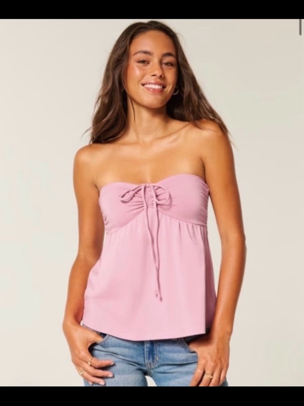 Hollister Strapless Cinched Pink Babydoll Top